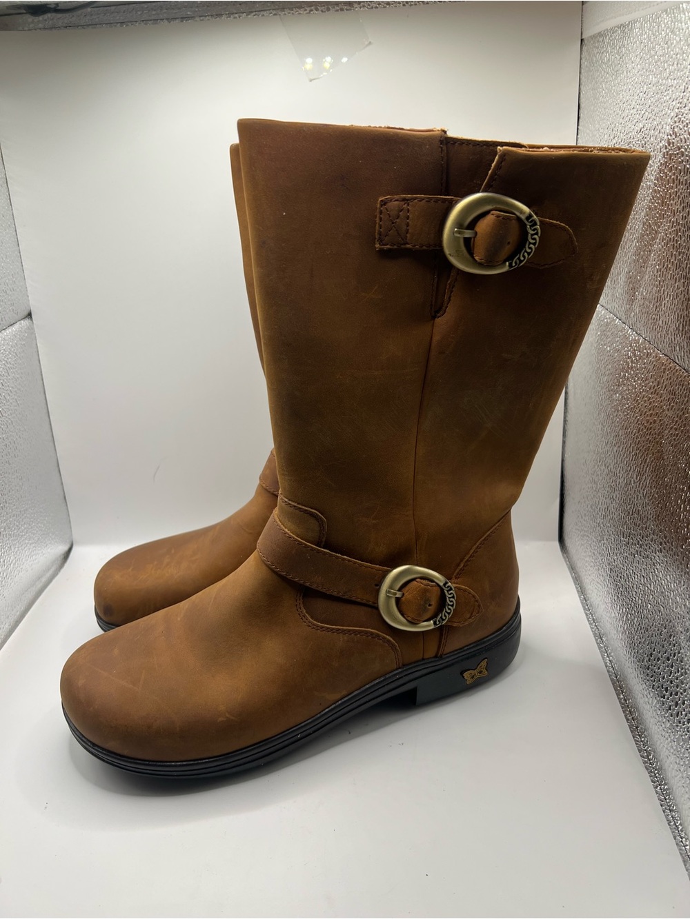 Alegria Tan Brown Mid-Calf Buckle Boots - Picture 7 of 11